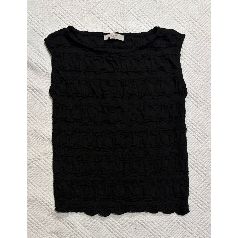 Loft Women's Sleeveless Top Black XS Stretch Texture Fitted Elevated Casual Norm